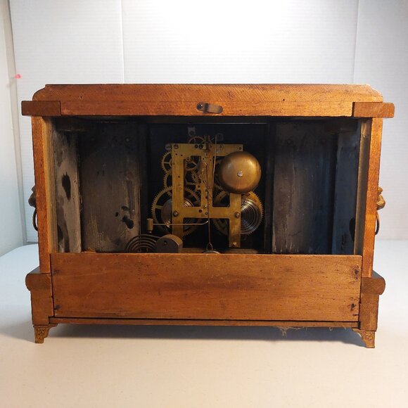 Vtg 1920s  "Longfellow" 8 Day Mantle Clock ~ Runs and has key and Pendulum - Picture 4 of 11